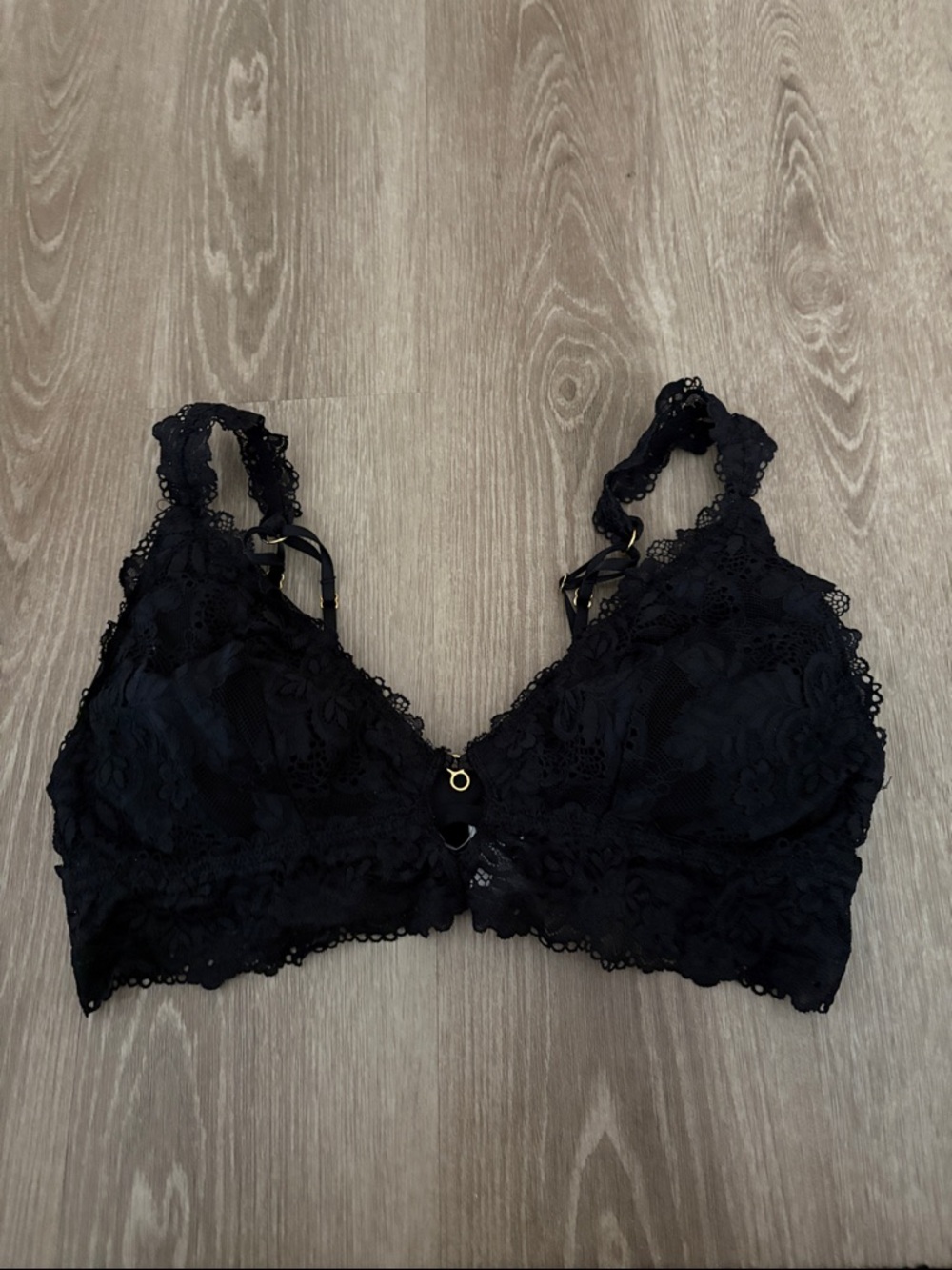 aerie Black Lace Bralette with Floral Lace Detailing